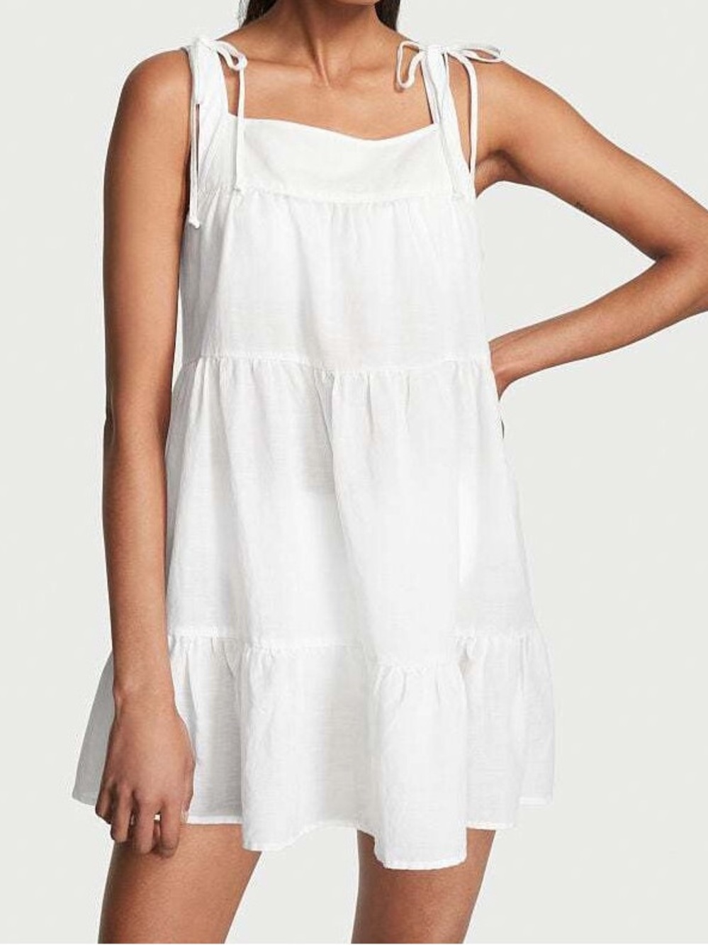 Victoria’s Secret White Linen Blend Tie Strap Babydoll Mini Dress XL